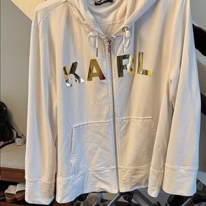 Karl Lagerfeld White Hoodie with Metallic Logo